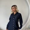 Retro Düğme Detay Geniş Manşetli Yumuşak Dokulu Denim Gömlek
