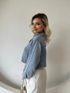 Retro Düğme Detay Geniş Manşetli Yumuşak Dokulu Denim Gömlek