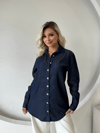Retro Düğme Detay Geniş Manşetli Yumuşak Dokulu Denim Gömlek