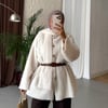 Şal Atkı Detaylı Düğmeli Oversize Kalıp Teddy Kadın Ceket