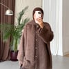 Şal Atkı Detaylı Düğmeli Oversize Kalıp Teddy Kadın Ceket