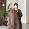 Şal Atkı Detaylı Düğmeli Oversize Kalıp Teddy Kadın Ceket