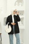 Taş detaylı Nakış Desen fermuarlı Astarlı Midi Ceket