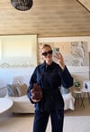 Tasarım Kuşaklı Ceket Flare Pantolon Denim İkili Takım