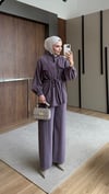 Twill Fermuarlı Bel Büzgü Ceket-Bel Lastikli Yan Cep Bol Paça Pantolon Takım