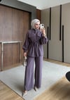 Twill Fermuarlı Bel Büzgü Ceket-Bel Lastikli Yan Cep Bol Paça Pantolon Takım