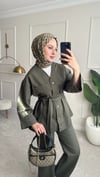 V Yaka Kuşaklı Pantolon Ceket Takım
