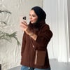 Yaka Kürk Çift Fermuarlı Premıum Tiko Kahverengi Hırka