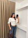 Bel Büzgülü Yarasa Bluz Beyaz