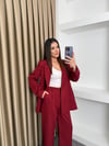 Çift Düğme Blazer Ceket Ve Pantolonlu Takım Bordo