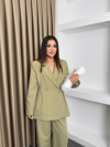 Çift Düğme Blazer Ceket Ve Pantolonlu Takım Yeşil