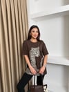 Leopar Baskılı Oversize Tişört Kahve