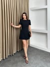 Omzu Pileli Şortlu Mini Elbise Siyah