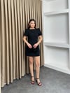 Omzu Pileli Şortlu Mini Elbise Siyah