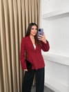 Pileli Tek Düğmeli Blazer Ceket Kırmızı