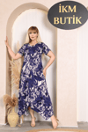 İKM BUTİK Viskon Asimetrik Mor Batik  Desen Elbise