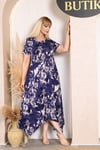 İKM BUTİK Viskon Asimetrik Mor Batik  Desen Elbise