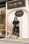 İKM BUTİK Viskon Kumaş Siyah Sultan Desen Asimetrik Elbise