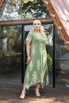 İKM BUTİK Viskon Kumaş Yeşil Sultan Desen Asimetrik Elbise