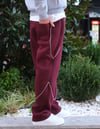 BİYE DETAYLI BAGGY KALIP ÜÇ İPLİK ŞARDONLU EŞOFMAN ALTI BORDO