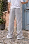 BİYE DETAYLI ÜÇ İPLİK ŞARDONLU BAGGY EŞOFMAN ALTI GRİ