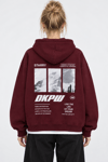 BOXY FİT OVERSİZE KAPŞONLU SWEATSHİRT BORDO