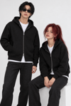 BOXYFİT KAPŞONLU PREMIUM PANDA FABRIC HIRKA SİYAH