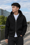 BOXYFİT KAPŞONLU PREMIUM PANDA FABRIC HIRKA SİYAH