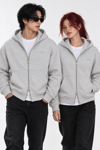 BOXYFİT KAPŞONLU PREMIUM PANDA FABRIC HIRKA GRİ