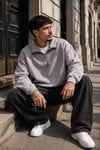 DKPW DEMİR ARMALI YARIM FERMUAR SWEATSHIRT FÜME