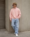 DKPW GOFRE BASKILI DİK YAKA YARIM FERMUARLI SWEATSHİRT PEMBE