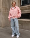 DKPW GOFRE BASKILI DİK YAKA YARIM FERMUARLI SWEATSHİRT PEMBE