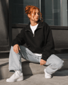 DKPW GOFRE BASKILI DİK YAKA YARIM FERMUARLI SWEATSHİRT SİYAH