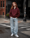 DKPW GOFRE BASKILI DİK YAKA YARIM FERMUARLI SWEATSHİRT BORDO