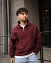 DKPW GOFRE BASKILI DİK YAKA YARIM FERMUARLI SWEATSHİRT BORDO