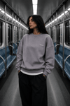 DKPW KESİK NAKIŞ DETAYLI BOXYFİT BİSİKLET YAKA FÜME