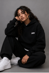 DKPW NAKIŞ DETAYLI BOXYFİT KAPŞONLU SWEATSHİRT SİYAH