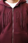 DKPW TAM FERMUARLI FULL NAKIŞ BASKILI OVERSİZE HIRKA BORDO