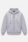 DKPW TAM FERMUARLI FULL NAKIŞ BASKILI OVERSİZE HIRKA GRİ MELANJ
