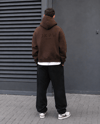 FLOK BASKI DETAYLI BOXYFİT KAPŞONLU SWEATSHIRT KAHVE