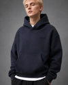 FLOK BASKI DETAYLI BOXYFİT KAPŞONLU SWEATSHIRT LACİVERT