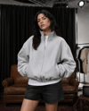 PANDA FABRIC CROPPED BOXY FİT BOMBER BOYAMA GRİ