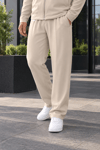 PİLE DETAYLI KUMAŞ BAGGY KREM