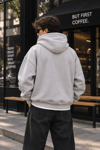 YIKAMALI BOXYFİT OVERSİZE KAPŞONLU SWEATSHİRT GRİ