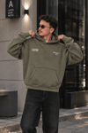 YIKAMALI BOXYFİT OVERSİZE KAPŞONLU SWEATSHİRT HAKİ