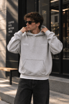 YIKAMALI BOXYFİT OVERSİZE KAPŞONLU SWEATSHİRT GRİ