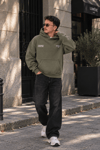 YIKAMALI BOXYFİT OVERSİZE KAPŞONLU SWEATSHİRT HAKİ