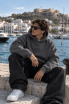 YIKAMALI DKPW GÖĞÜS NAKIŞ BASKILI KAPŞONLU SWEATSHIRT SİYAH