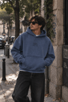 YIKAMALI DKPW GÖĞÜS NAKIŞ BASKILI KAPŞONLU SWEATSHIRT LACİVERT