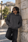 YIKAMALI DKPW GÖĞÜS NAKIŞ BASKILI KAPŞONLU SWEATSHIRT SİYAH